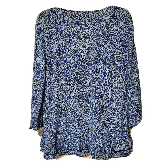 JW Collection Blouse Medium 2pc Blue Black Bell Shape Tank Top Tie Front - Picture 2 of 2